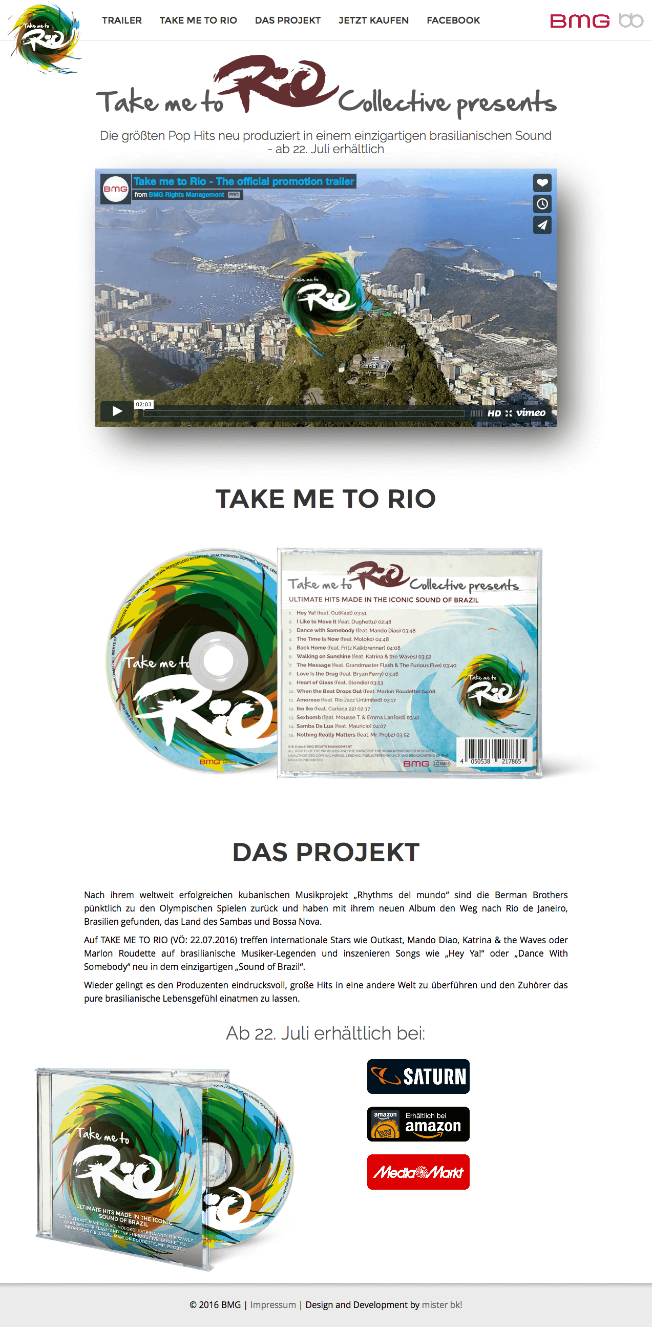 mister bk! | Referenz: BMG - Take me to Rio Website Desktop