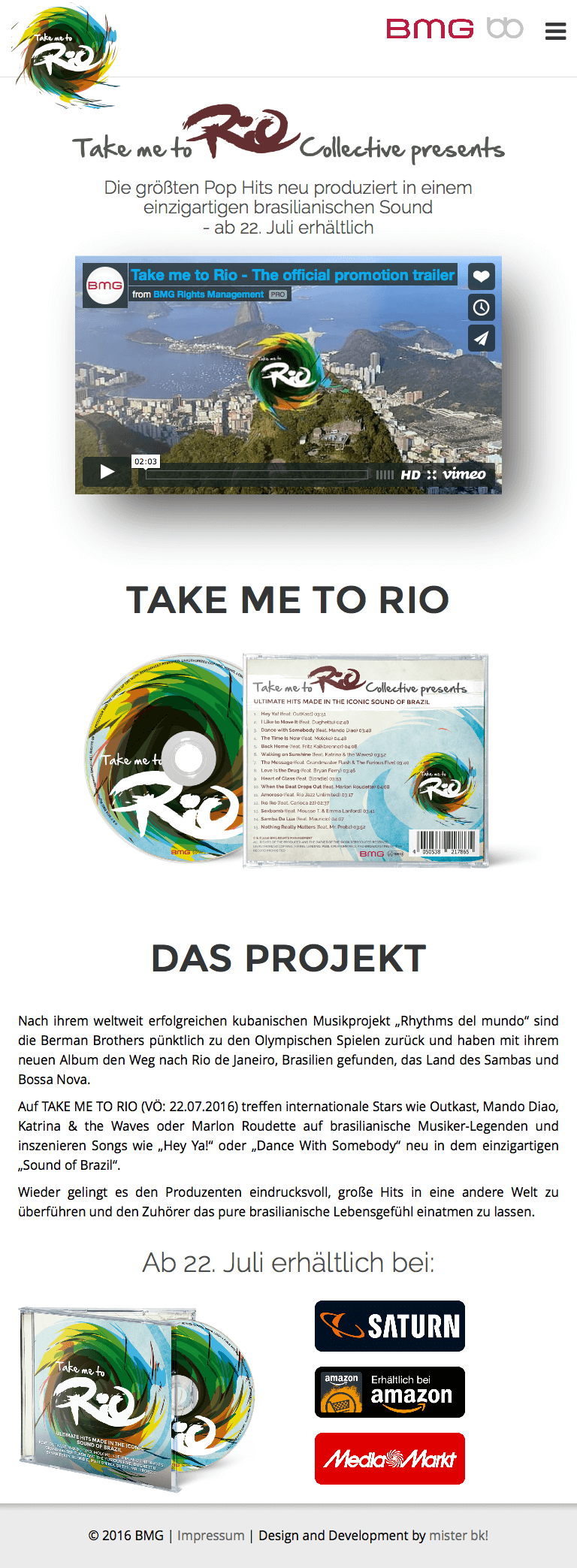 mister bk! | Referenz: BMG - Take me to Rio Website Tablet